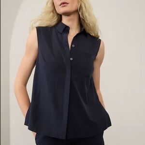 Athleta Dark Blue Everlasting Tank Sleeveless Button-Down Shirt